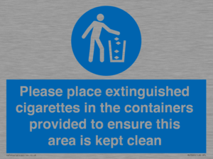 Please place extinguished cigarettes in the containers provided to ensure this area is kept clean